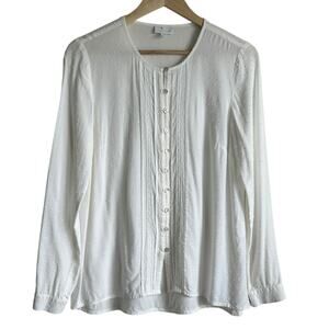 J Jill Women Top XS Ivory Swiss Dot Button Up Cottagecore Fairy Whimsy Office